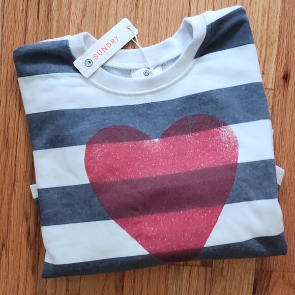 Sundry by Anthropologie Cropped Crewneck Stripes & Heart Sweatshirt Size XS - Picture 1 of 6